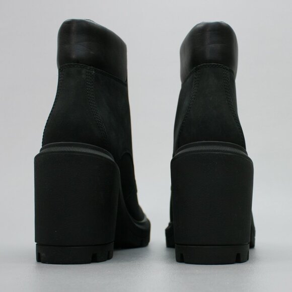 Timberland Ladies 8.5 Allington Heights 6" Black Nubuck Heels Ankle Boots A5Y6C - Picture 3 of 12